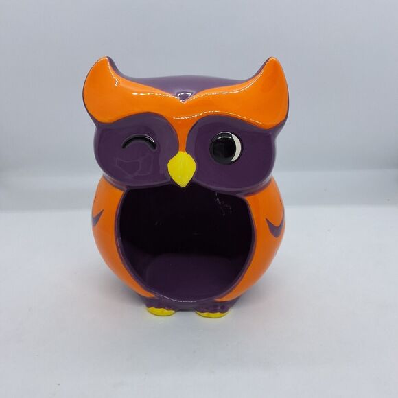 Target Ceramic Owl Open Mouth Halloween Candy Dish Purple Votive Sponge Holder - Picture 1 of 6